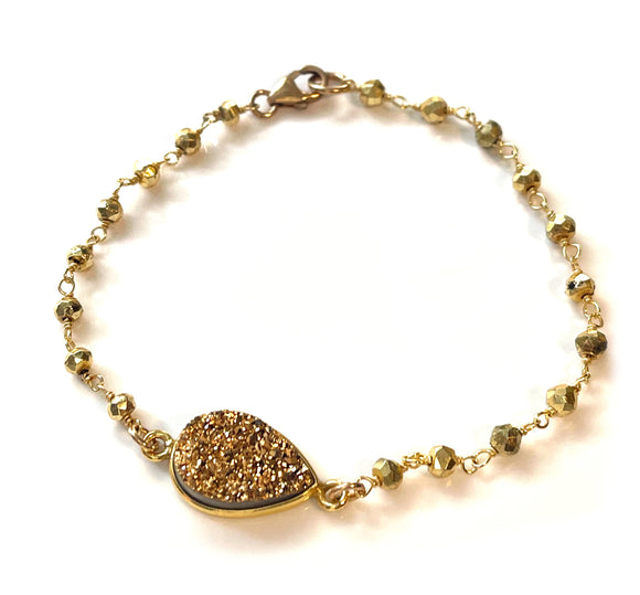 Gold Druzy and Pyrite Bracelet