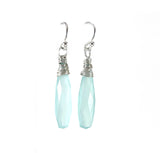 Aqua Chalcedony Long Briolette Wire Wrapped Earrings