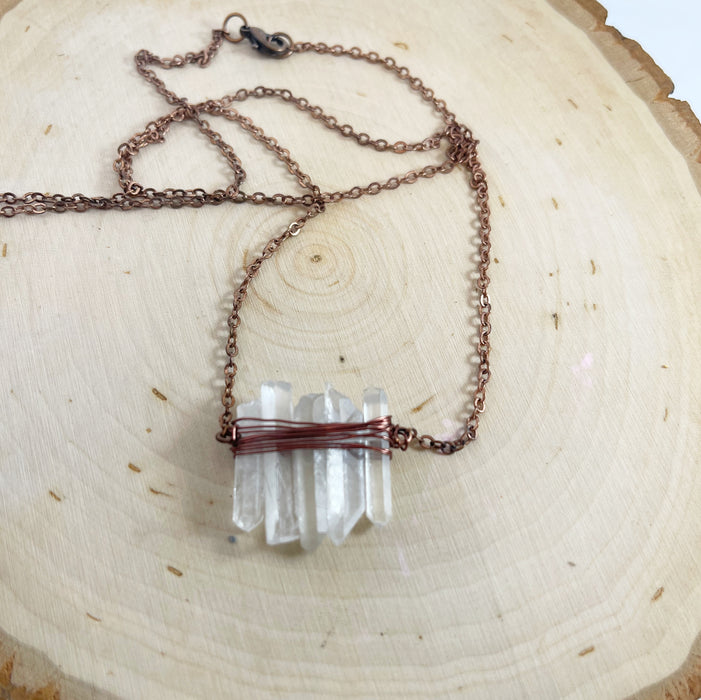 Raw Quartz Dagger Necklace | Copper Wire Wrapped | 24-Inch Chain | OOAK