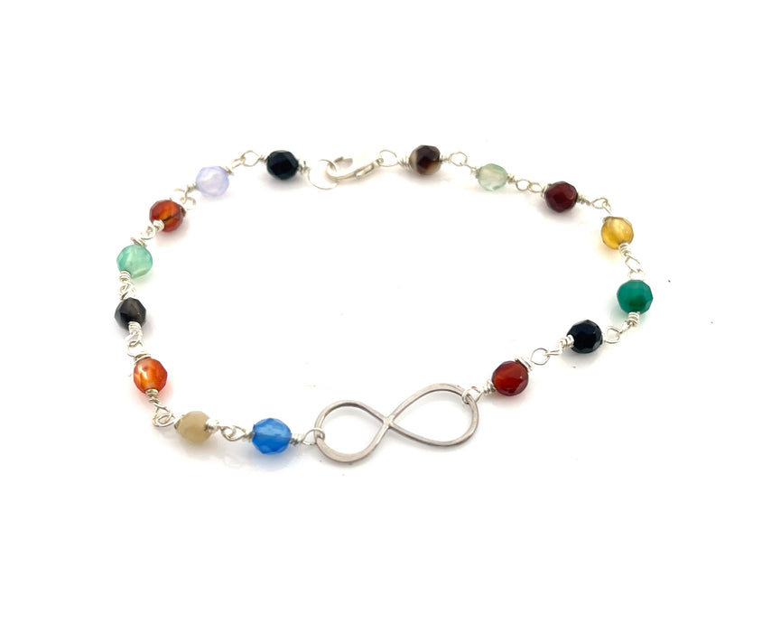 Infinity Rainbow Gemstone Bracelet – Hand Wrapped with Sterling Silver