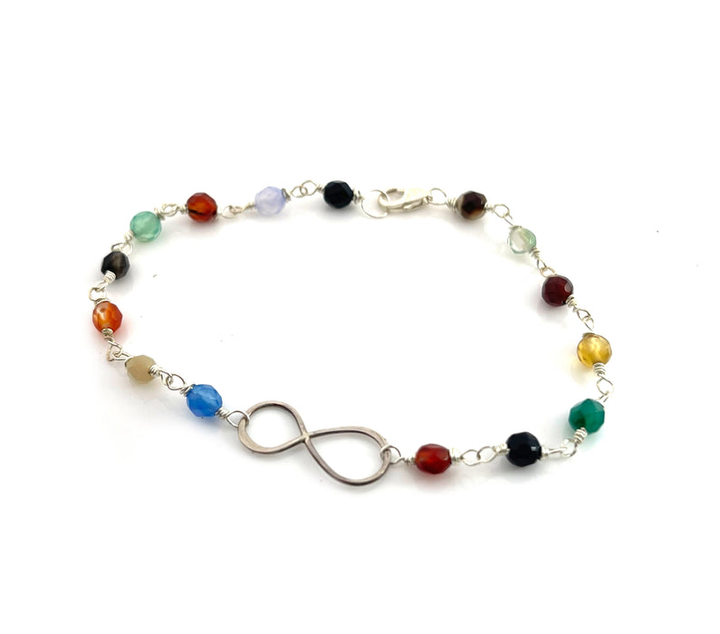 Infinity Rainbow Gemstone Bracelet – Hand Wrapped with Sterling Silver