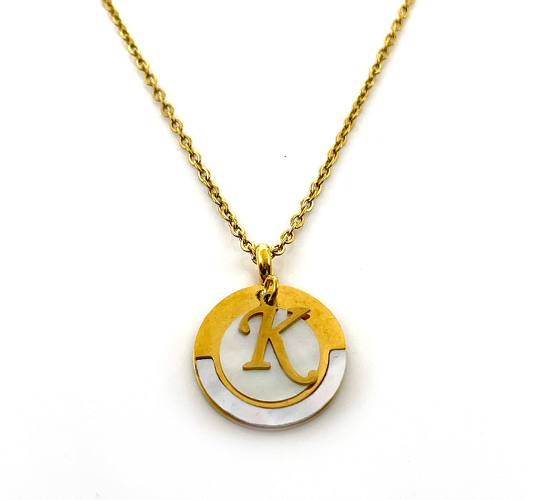 Vintage Mother of Pearl K Initial Necklace – Gold Pendant on 18" Chain