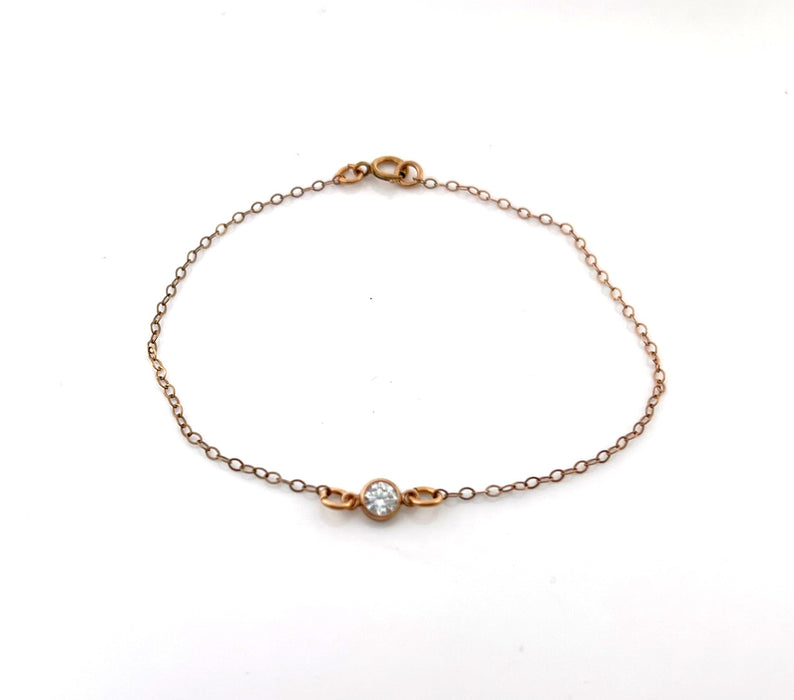 Dainty 14K Rose Gold Filled Bracelet – 4mm CZ for Small Wrists