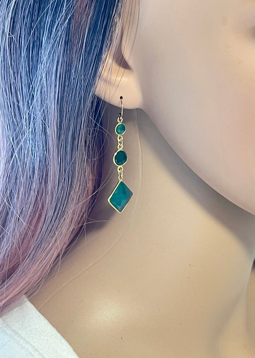 Green Onyx Triple Drop Earrings – 14k Gold Filled, 2.25” Elegant Gemstone Dangles