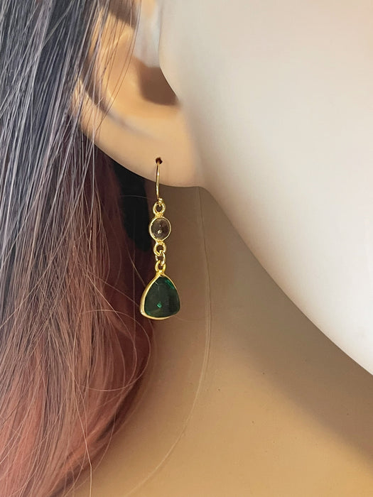 Smoky Quartz & Emerald Hydro Quartz Drop Earrings – 14k Gold Filled, 1.25”
