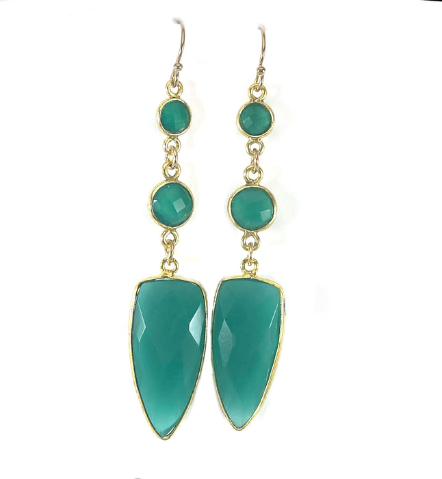 One of a Kind Green Onyx Gemstone Drop Earrings – 14k Gold Filled, 2.5” Statement Dangles