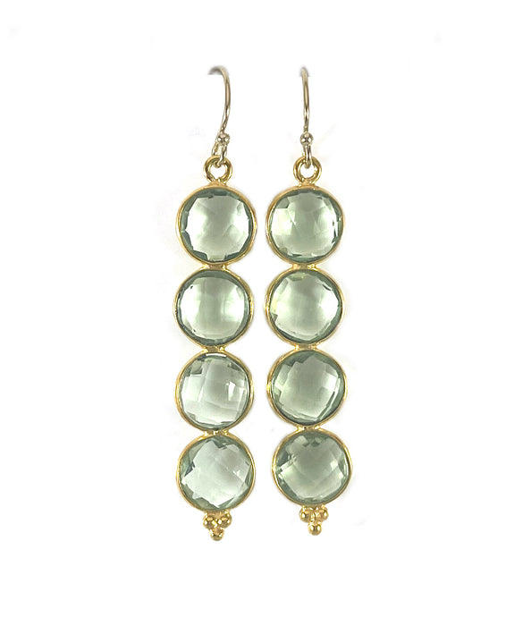 Green Amethyst Triple Drop Earrings – 14k Gold Filled, 2” Elegant Gemstone Dangles