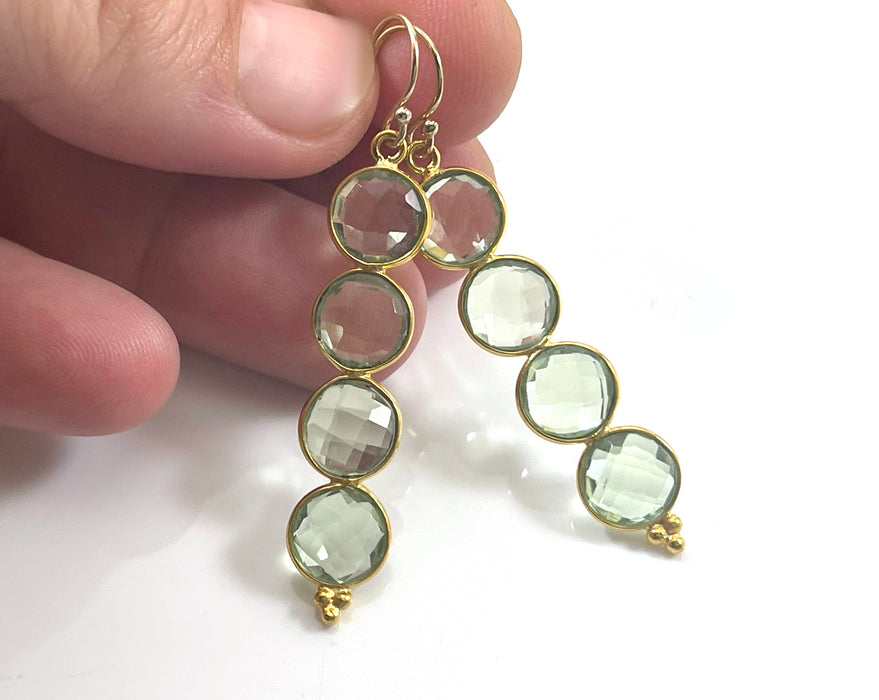 Green Amethyst Triple Drop Earrings – 14k Gold Filled, 2” Elegant Gemstone Dangles