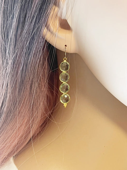 Green Amethyst Triple Drop Earrings – 14k Gold Filled, 2” Elegant Gemstone Dangles