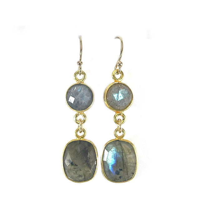 Labradorite Double Drop Earrings – 14k Gold Filled, 1.5” Gemstone Dangles