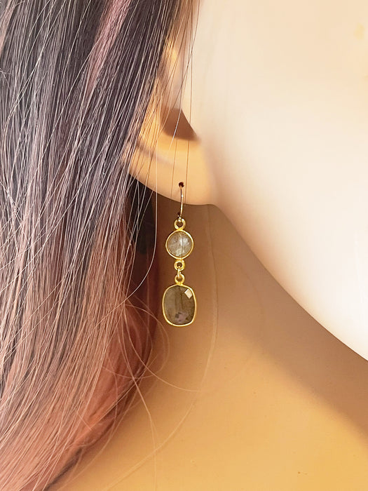 Labradorite Double Drop Earrings – 14k Gold Filled, 1.5” Gemstone Dangles