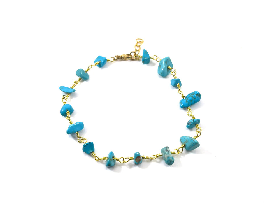 Raw Turquoise Chip Bracelet – 14k Gold Filled, Adjustable 8–8.5”