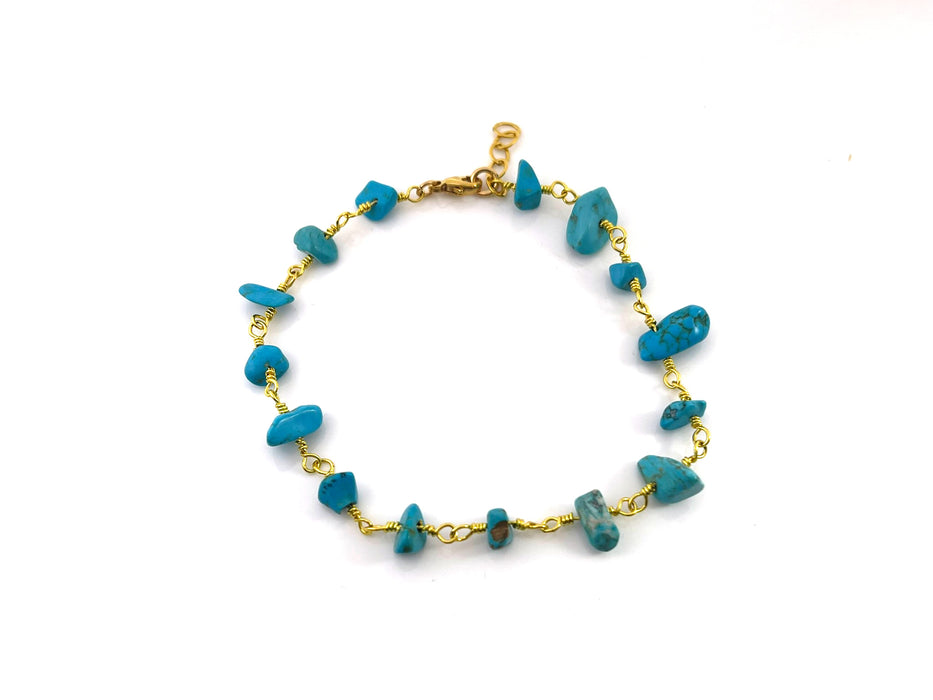 Raw Turquoise Chip Bracelet – 14k Gold Filled, Adjustable 8–8.5”