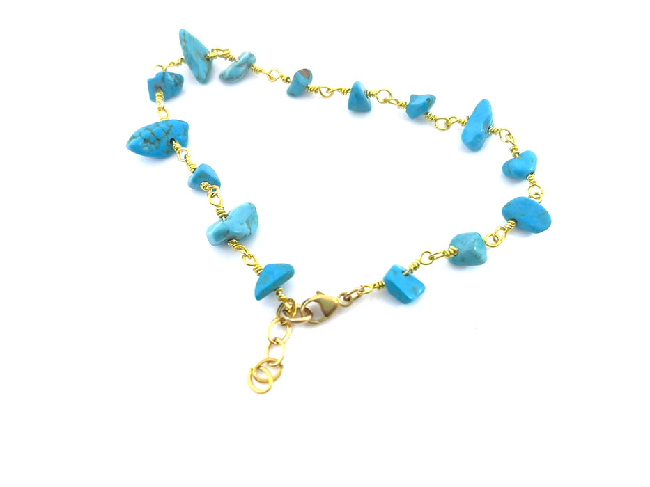 Raw Turquoise Chip Bracelet – 14k Gold Filled, Adjustable 8–8.5”