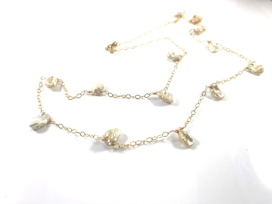 Keishi Pearl Station Necklace – 14k Gold Filled, Wire Wrapped, 25”