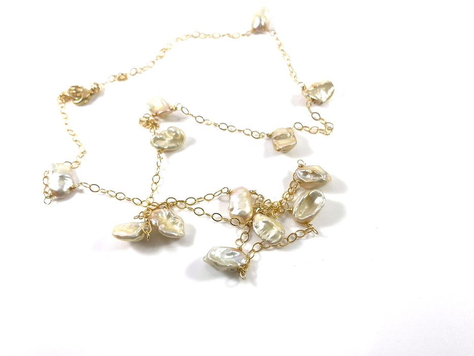Keishi Pearl Station Necklace – 14k Gold Filled, Wire Wrapped, 25”