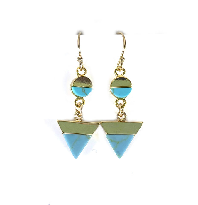 Geometric Faux Turquoise Drop Earrings – Gold Filled, 1.25”