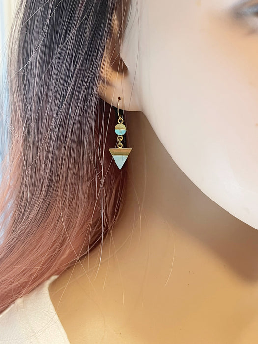 Geometric Faux Turquoise Drop Earrings – Gold Filled, 1.25”