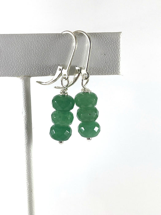 Green Jade Trio Drop Earrings – Sterling Silver Leverbacks, 1.5”