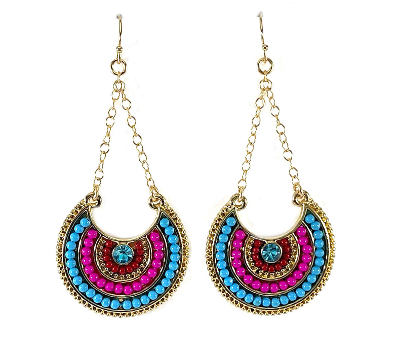 Boho Bright Beaded Half-Moon Earrings – Gold Filled Chain & Ear Wires
