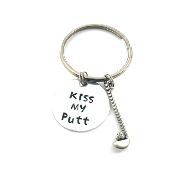 Kiss My Putt Golfer Keychain – Hand Stamped Aluminum Golf Gift for Dad, Funny Golf Key Ring