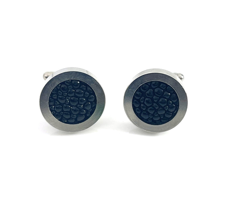 Upcycled Stingray Leather Cufflinks – Stainless Steel Round Men’s Cufflinks, Handmade in Raleigh