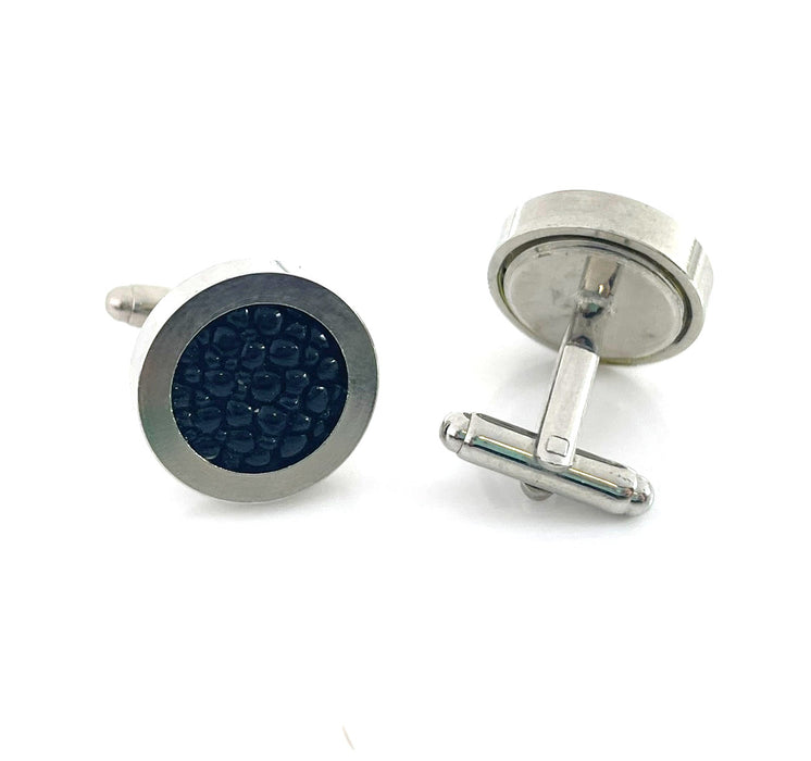 Upcycled Stingray Leather Cufflinks – Stainless Steel Round Men’s Cufflinks, Handmade in Raleigh