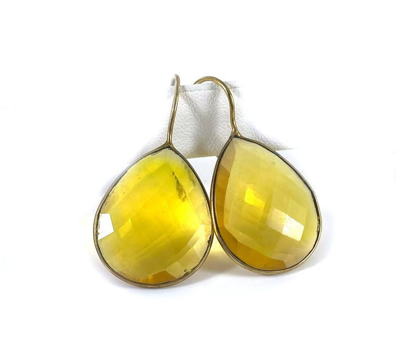 Citrine Teardrop Earrings – Gold Plated over Sterling Silver, Faceted Yellow Dangle Earrings (1.25”)