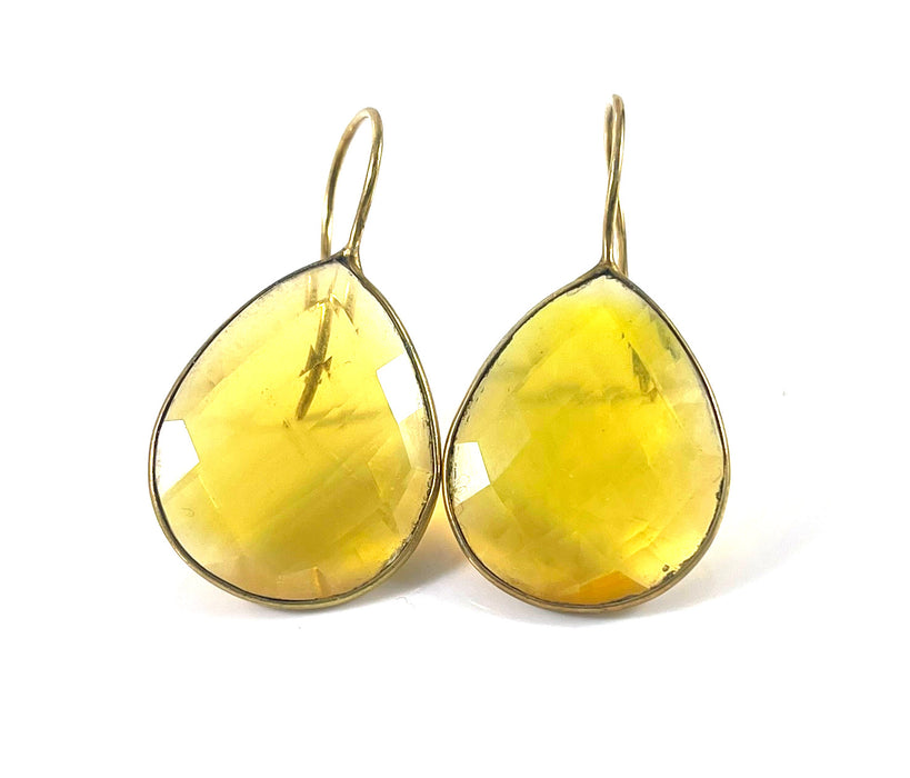 Citrine Teardrop Earrings – Gold Plated over Sterling Silver, Faceted Yellow Dangle Earrings (1.25”)