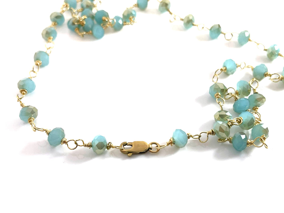 Chalcedony Briolette Necklace – 14k Gold Filled Wire Wrapped Statement Necklace with Czech Glass Beads (One of a Kind, 21”)