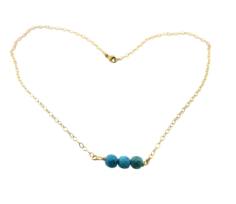 Dainty Turquoise Gemstone Choker – 14k Gold Filled, Wire Wrapped Beads, 16.5" Handmade Necklace