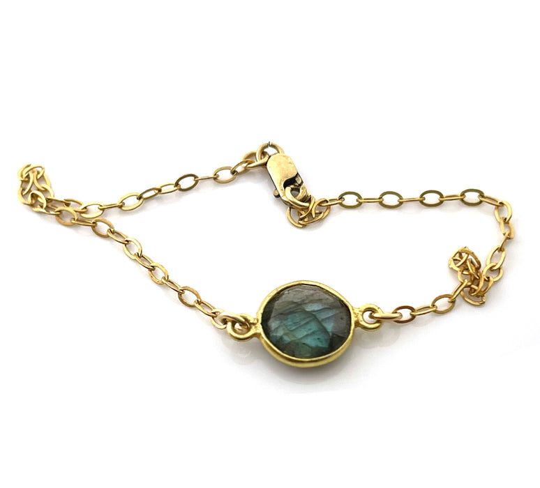 Flash Labradorite Bezel Bracelet – 14k Gold Filled Chain – Handmade in Raleigh NC – 7.25" with Lobster Clasp, Gift Box Included