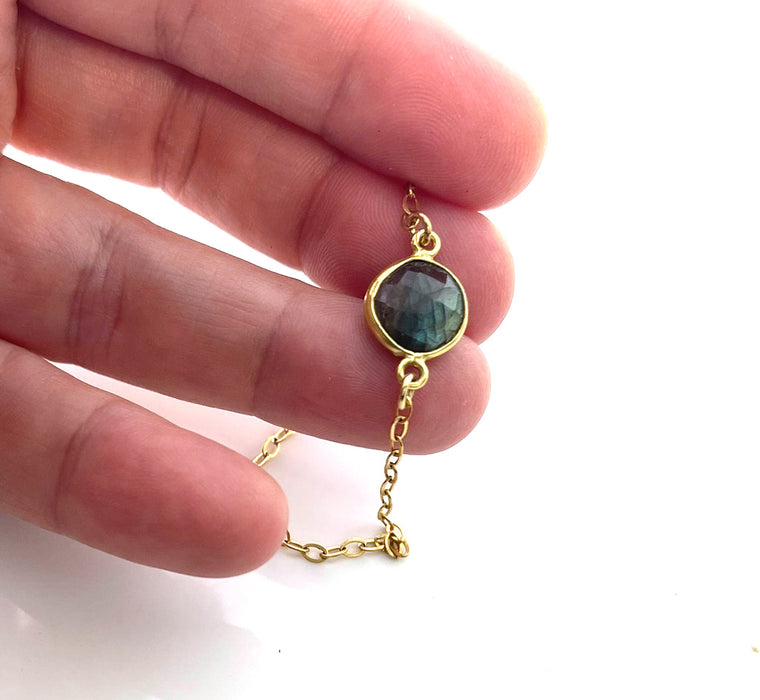 Flash Labradorite Bezel Bracelet – 14k Gold Filled Chain – Handmade in Raleigh NC – 7.25" with Lobster Clasp, Gift Box Included