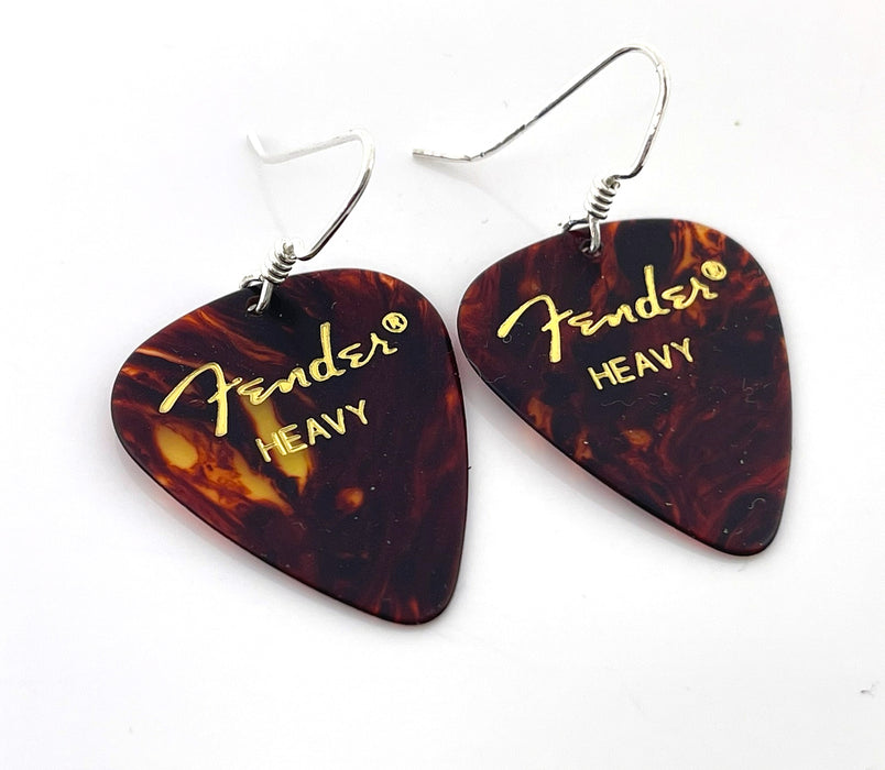 Genuine Fender Guitar Pick Earrings – Sterling Silver Ear Wires – Handmade in Raleigh NC – 1.75" Gift-Boxed Jewelry