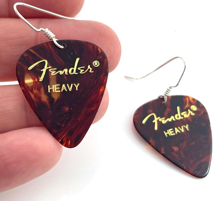 Genuine Fender Guitar Pick Earrings – Sterling Silver Ear Wires – Handmade in Raleigh NC – 1.75" Gift-Boxed Jewelry