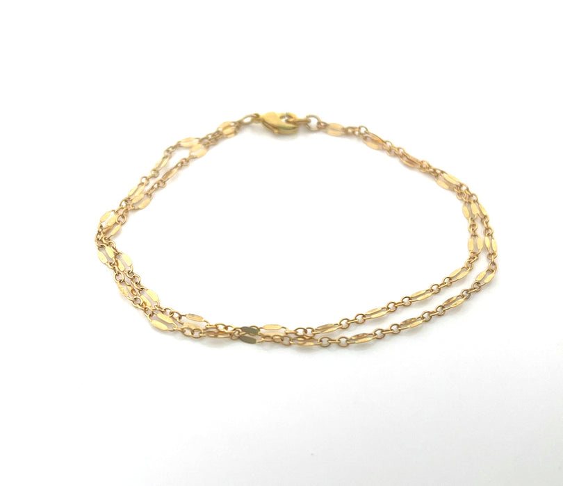 Dual Layer Gold Filled Bracelet – Bar & Link Chain – Handmade Jewelry – 7.5" with Lobster Clasp