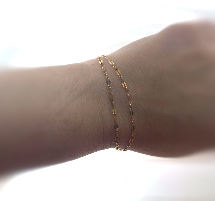 Dual Layer Gold Filled Bracelet – Bar & Link Chain – Handmade Jewelry – 7.5" with Lobster Clasp