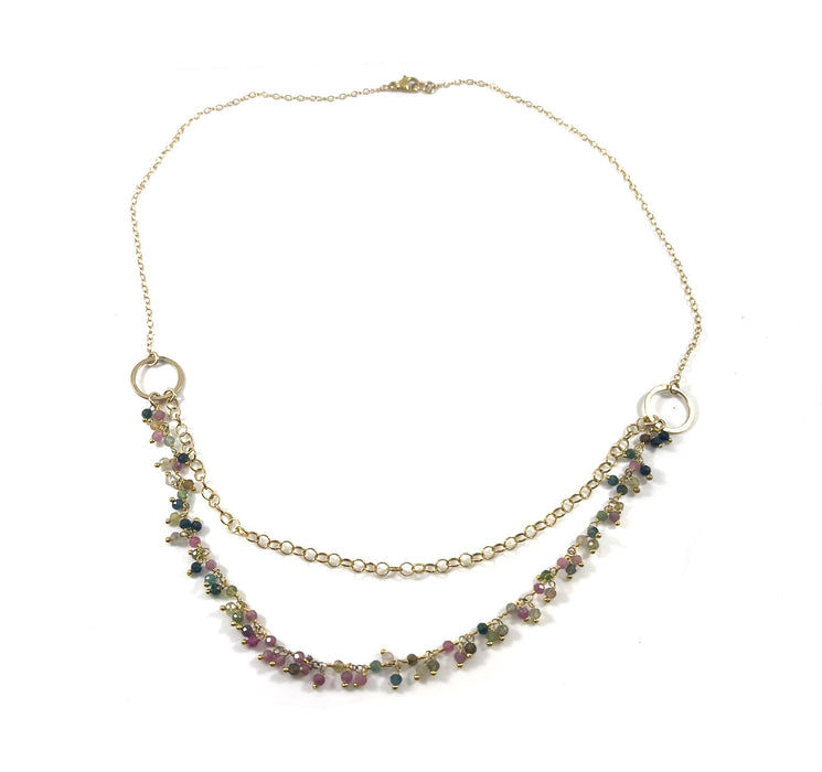 One of a Kind Tourmaline Cluster Necklace – Dual Layer Gold Filled Statement Necklace – Handmade in Raleigh