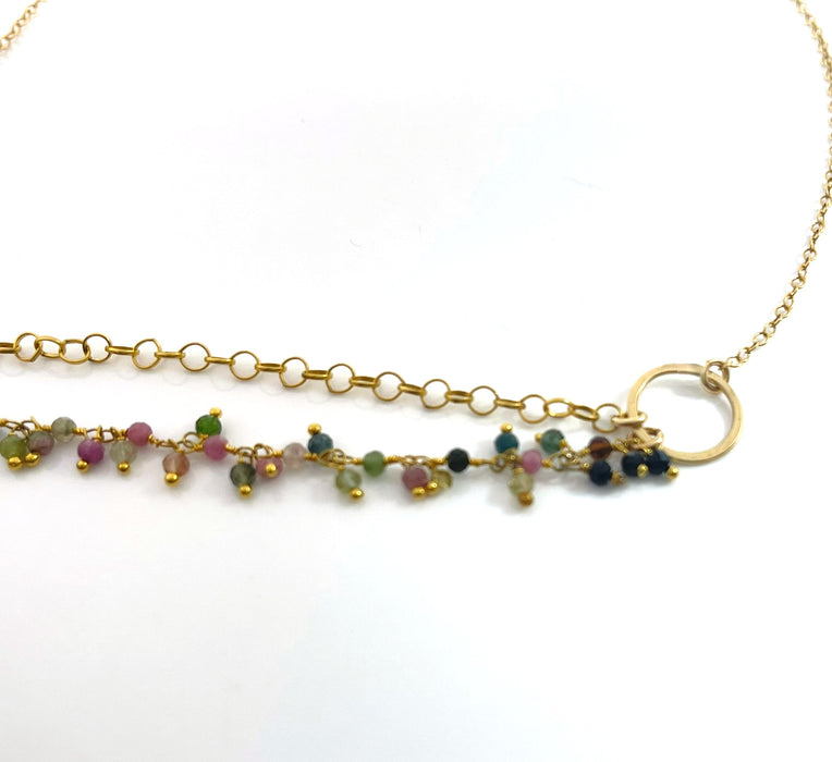 One of a Kind Tourmaline Cluster Necklace – Dual Layer Gold Filled Statement Necklace – Handmade in Raleigh