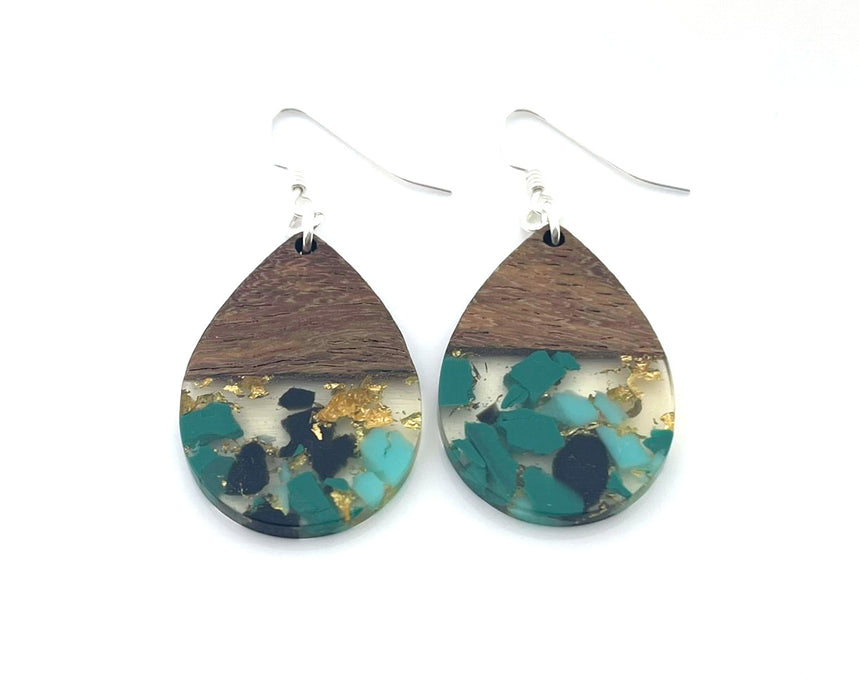 Upcycled Wood & Resin Teardrop Earrings – Sterling Silver Hooks – Handmade in Raleigh
