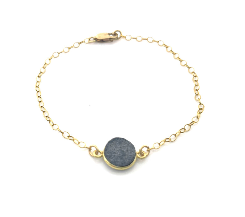 Dainty Gray Druzy Bracelet – 14k Gold Filled Chain – Sparkling Gemstone – Handmade in Raleigh