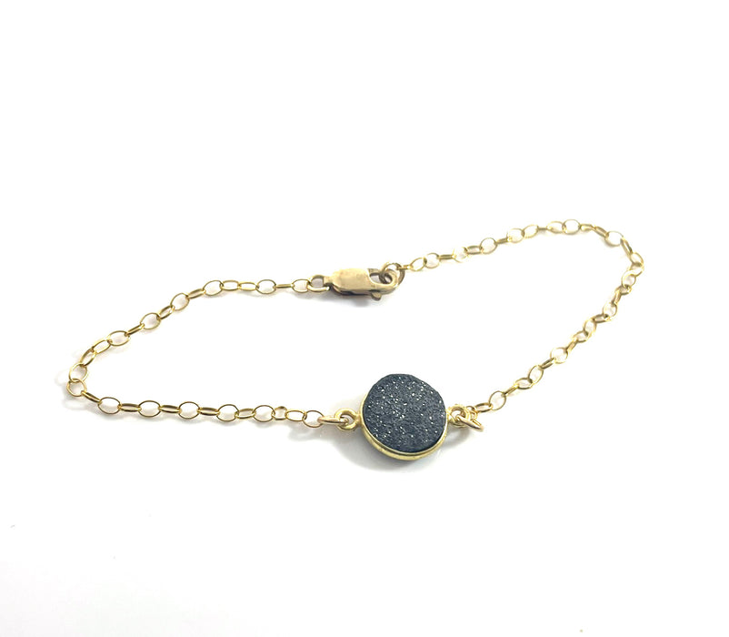 Dainty Gray Druzy Bracelet – 14k Gold Filled Chain – Sparkling Gemstone – Handmade in Raleigh