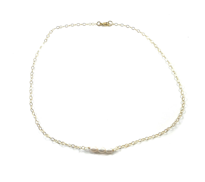 Dainty Pearl Choker – 14k Gold Filled Chain – Three Freshwater Pearls – Handmade in Raleigh