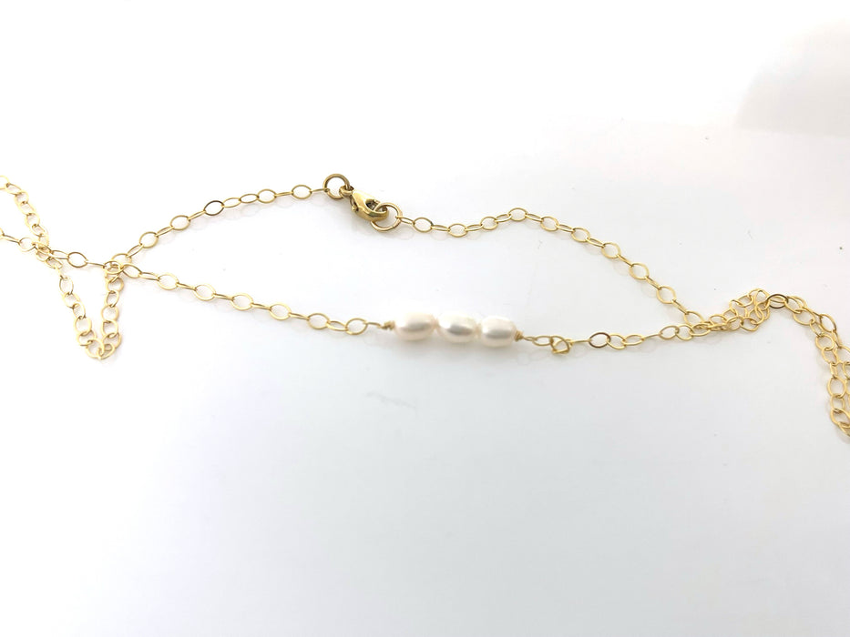 Dainty Pearl Choker – 14k Gold Filled Chain – Three Freshwater Pearls – Handmade in Raleigh