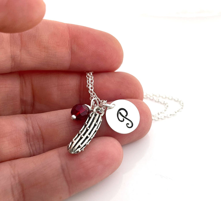 Pickle Charm Necklace – Personalized Initial Sterling Silver Jewelry