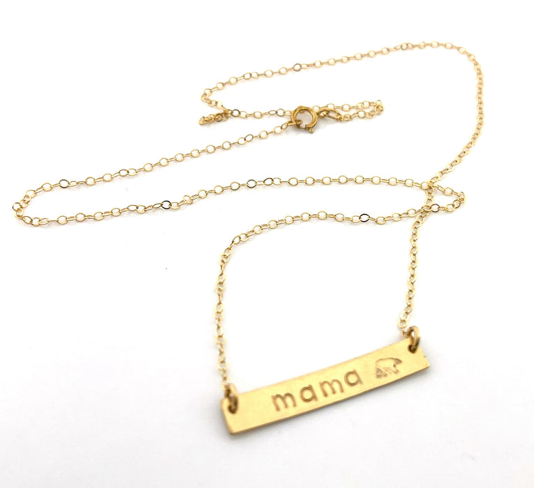 Mama Bear Necklace – One-of-a-Kind Hand Stamped Gold Filled Bar Necklace