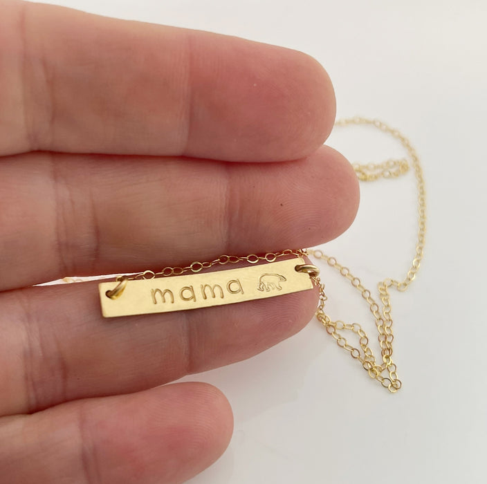 Mama Bear Necklace – One-of-a-Kind Hand Stamped Gold Filled Bar Necklace