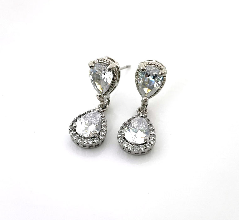 CZ Teardrop Bridal Earrings – One-of-a-Kind Sterling Silver Studs