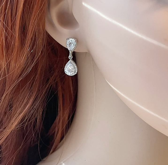 CZ Teardrop Bridal Earrings – One-of-a-Kind Sterling Silver Studs