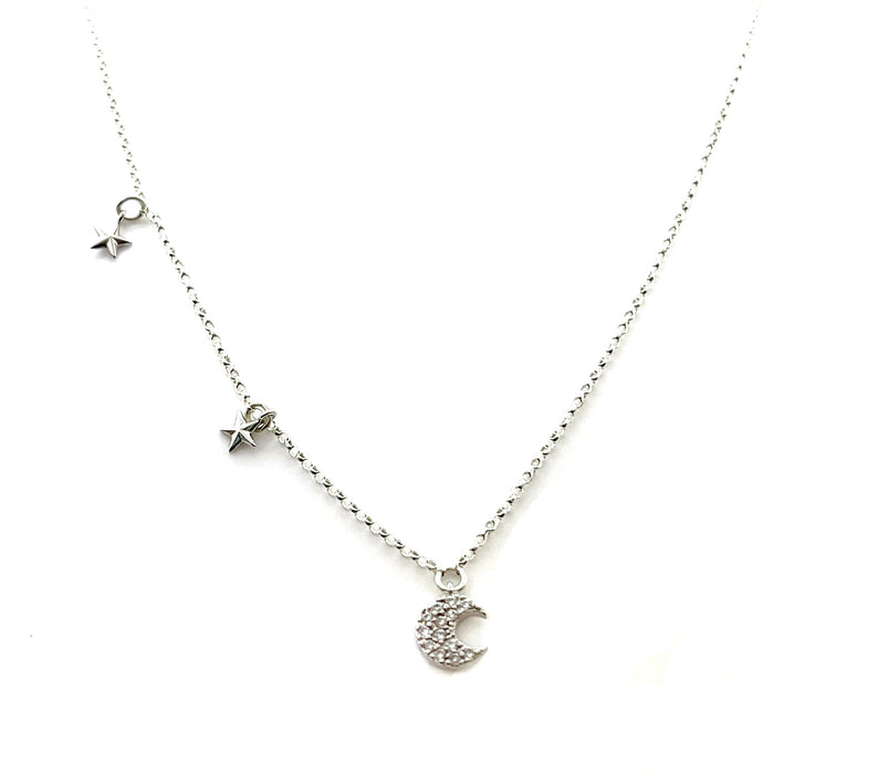 Sterling Silver CZ Crescent Moon Necklace